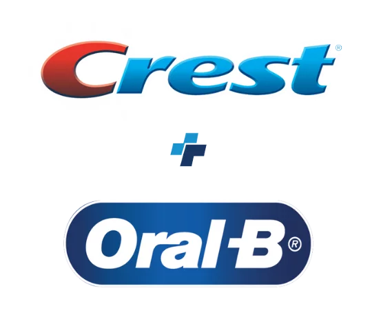 Crest logo Plus Oral B logo stacked vertically