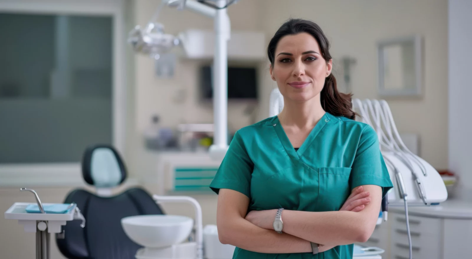 Hygienist Standing arms crossed in operatory