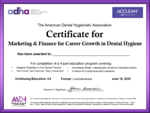 Image of Certificate for Marketing and Finance for Career Growth in Dental Hygiene